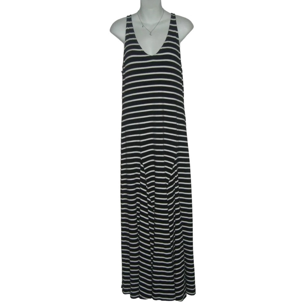 Lauren by Ralph Lauren Dress Black Striped Maxi Beach Coastal Grandmother Preppy